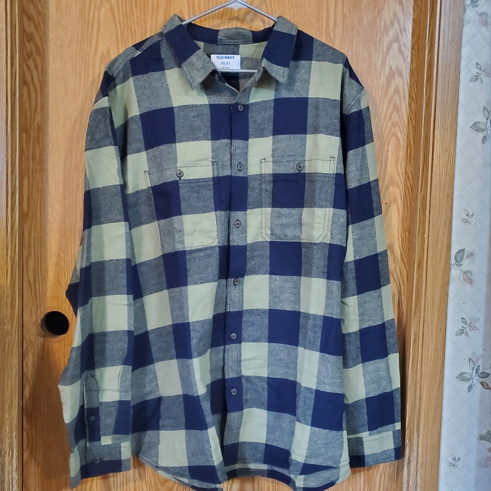 Old Navy double brushed flannel blue/green plaid cotton size XXXL tall